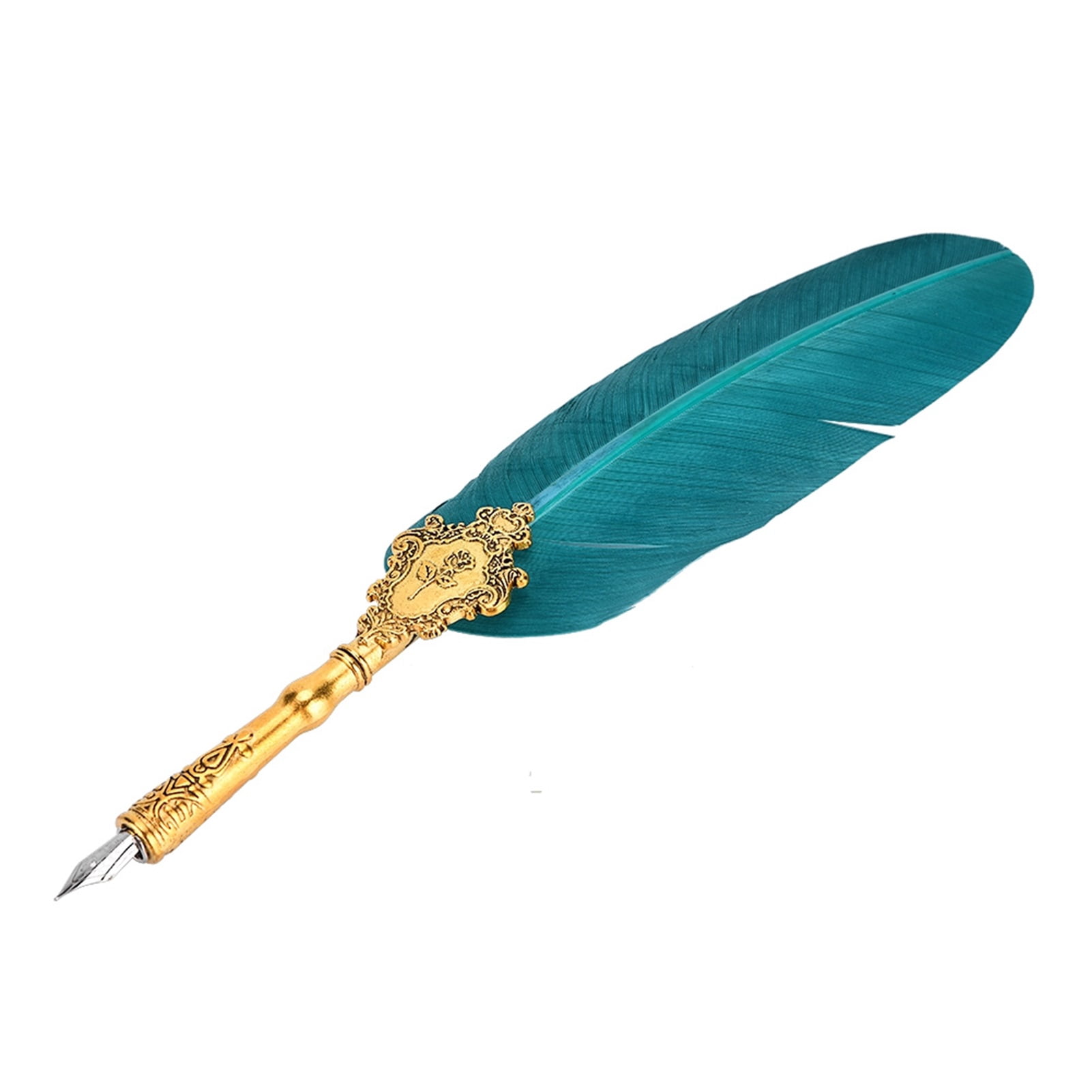 BIMZUC Retro Classical European Style Calligraphy Feather Dip Writing Fountain Pen Set with Empty Ink Bottle and Elegant Gift Box, Green, 9.45 inches / 24 cm Length, 1 Count