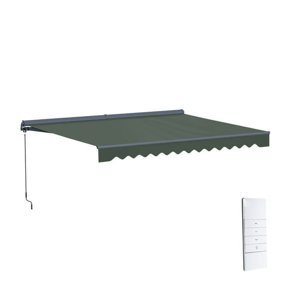Semi-Cassette Motorized LED Luxury Patio Awning - 13 x 10 Ft - Forest Green - Moroccan Collection
