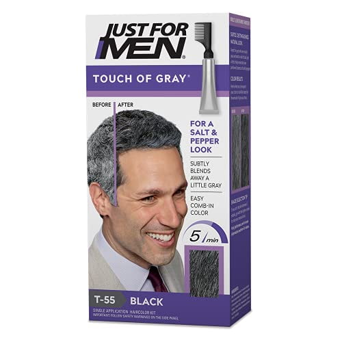 Just For Men Touch of Gray, Gray Hair Coloring for Men with Comb Applicator, Great for a Salt and Pepper Look - Black, T-55 (Packaging May Vary)
