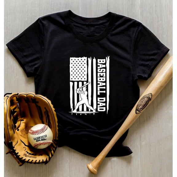 Baseball Dad T-Shirt, Patriotic American Flag Tee, Game Day Shirt, Softball Baseball Gift for Fathers