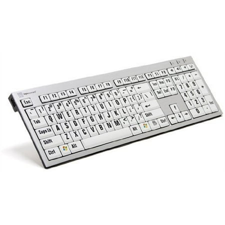 LogicKeyboard Large Print PC USB Wired Keyboard Slim for Visually Impaired - Black Jumbo Letters on White Keys -