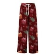thumbnail image 6 of Women's Loose Wide Leg Pants, Christmas Print Elastic Waist Drawstring, Casual Pocket Trousers, Comfortable Lounge Pants for Holiday and Home,Wine,S, 6 of 6