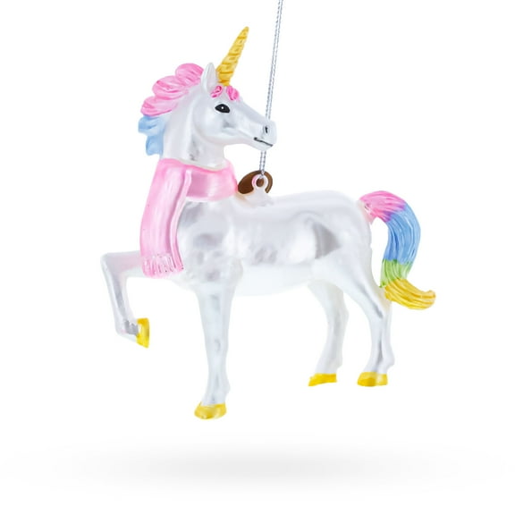Rainbow Unicorn Glass Christmas Ornament