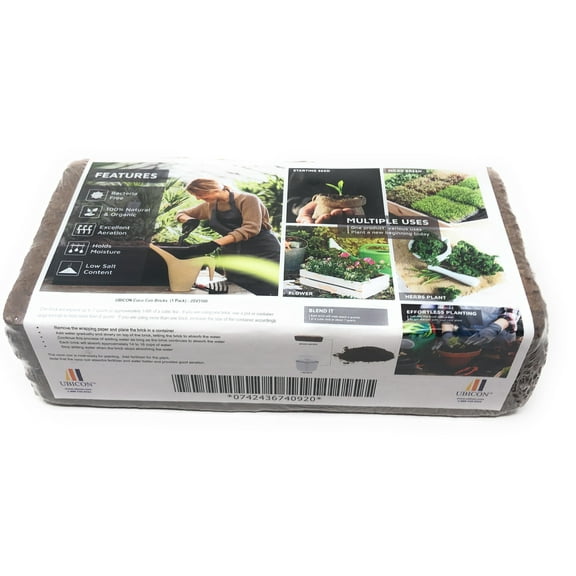 UBICON Coconut Coir Brick Natural Soil Amendment, Potted Plants, Gardens 650g