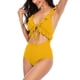 thumbnail image 3 of Bikini de Corte Alto de Mujer Bikinis sin Espalda Ajustables de Color Sólido, Traje de Baño Sexy Frenum Flounce con Almohadilla de Pecho, 3 of 5