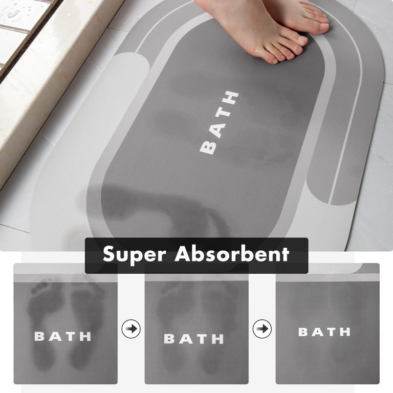 SIXHOME Bath Mat Rug 17x27 Quick Dry Super Absorbent Rubber Backed Bath  Rugs Mats for Bathroom Non Slip Gray Bathroom Rugs Washable 