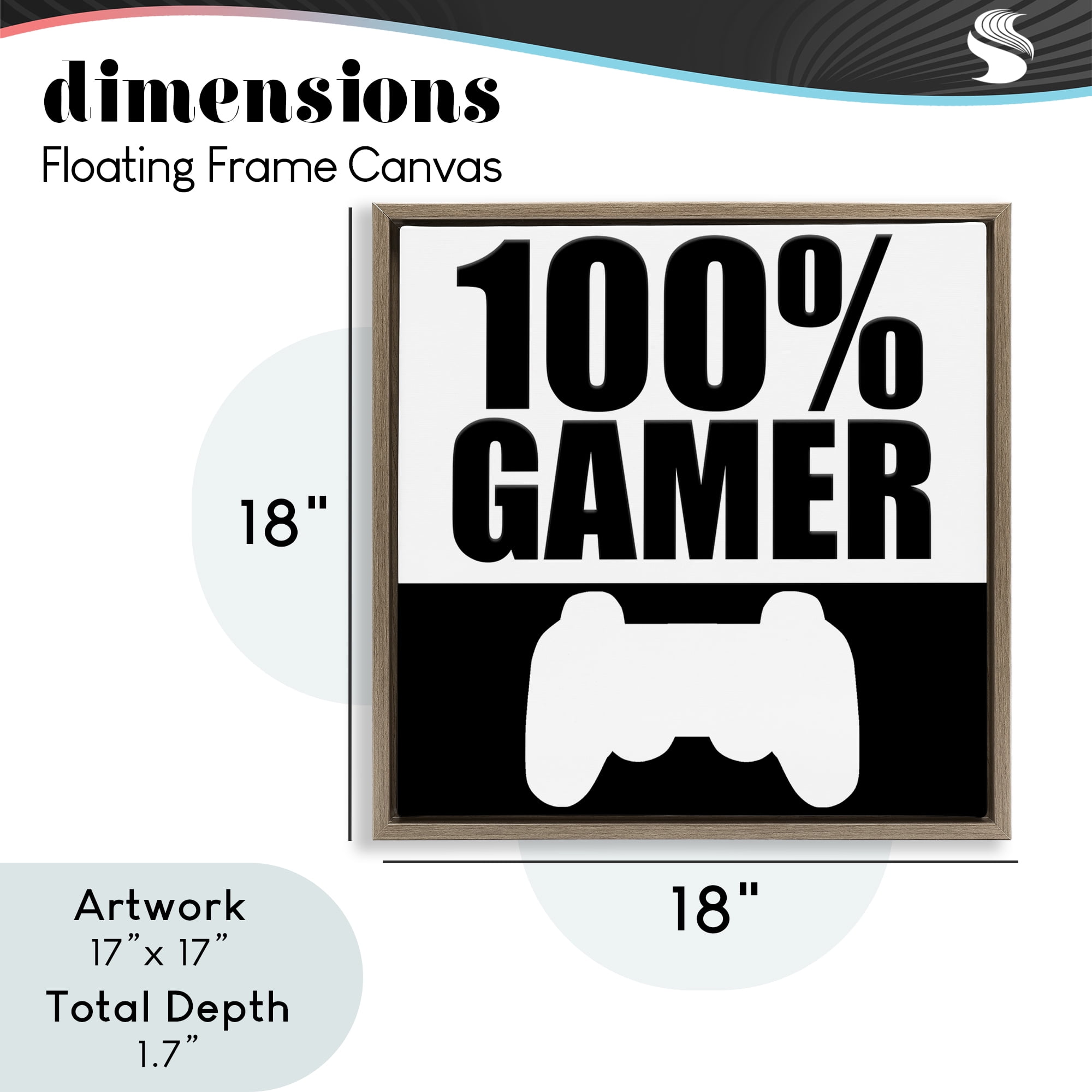 100% Gamer Black & White Brown Framed Floater Canvas Wall Art, design by Kim Allen