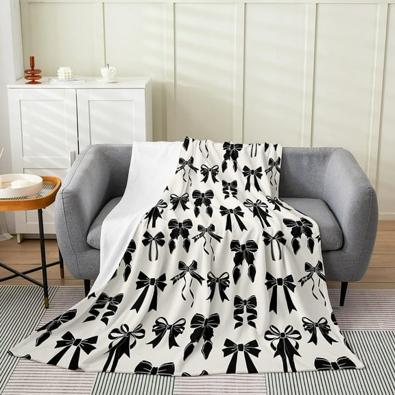 Kuscheln Bow Blanket Black Plush Throw Blanket, Kids Boys Girls Decor Cute Bowknot Flannel Fleece Blanket Microfiber Girls Bow Bedroom