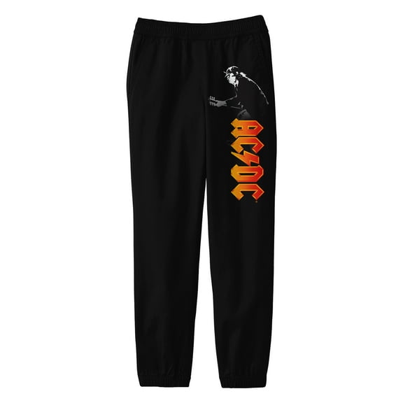 ACDC Angus Young Playing Guitar Boy's Black Jogger Pants-Large