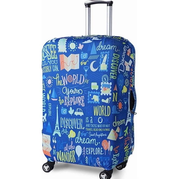 Elastic Travel Luggage Cover Travel Suitcase Protective Cover for Trunk Case Apply to 19''''-32'''' Suitcase Cover (Blue Graffiti, L)