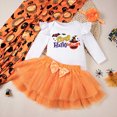 thumbnail image 2 of Weebloom Toddler Girl Halloween Outfits Kids Outfit Hallowmas Pumpkins Letters Prints Romper Skirt Hairband 3Pcs Set Dailywear 12-18 Months White, 2 of 6