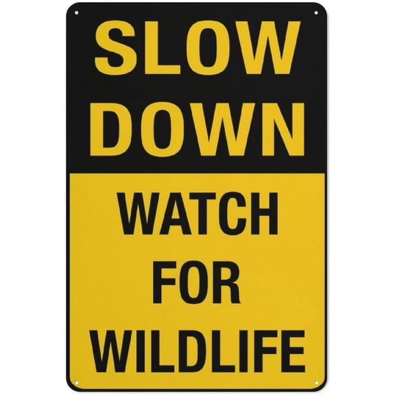 Slow Down - Watch For Wildlife Sign 12 X 8 Inches Aluminum Metal Warning Signage With Symbol For Indoor Outdoor Use