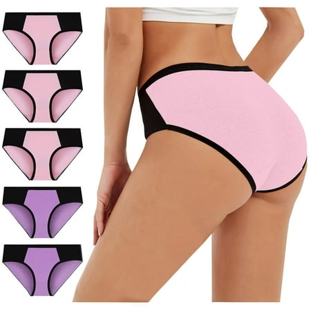 

abcnature Co.Ltd Women 5PC Solid Color Patchwork Briefs Cotton Panties Soft Underwear Breathable Knickers Cozy Bikini Underpants