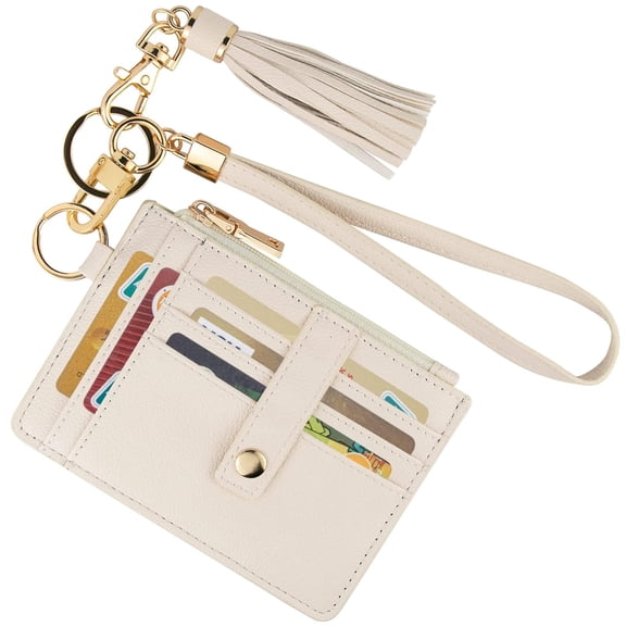 Small Wristlet Wallets for Women RFID Credit Card Holder Wallet Keychain Wristlet Wallet Credit Card Wallets for Women (Beige)