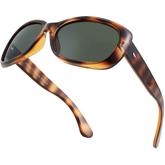 FEISEDY Vintage Square Polarized Sunglasses for Women Men Havana Thick Wrap Frame B2703