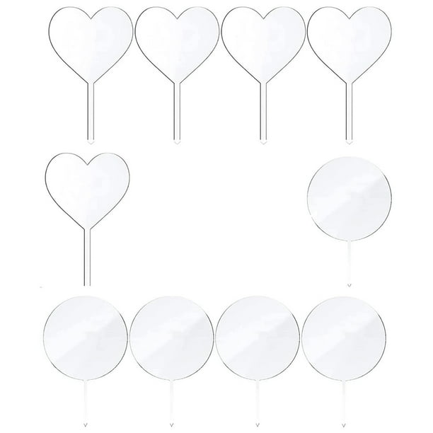 Blank Acrylic Cake Toppers,Clear Circle Heart DIY Birthday Cake Topper