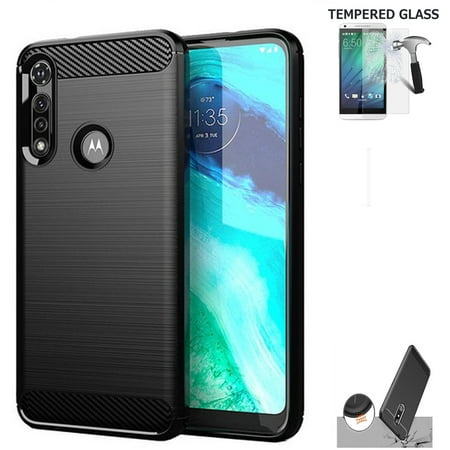 Phone Case For Moto G Fast / G-Fast Case / Motorola G-Fast Screen Protector / Brush Flex Gel Cover (Brush Gel Black +Tempered Glass)