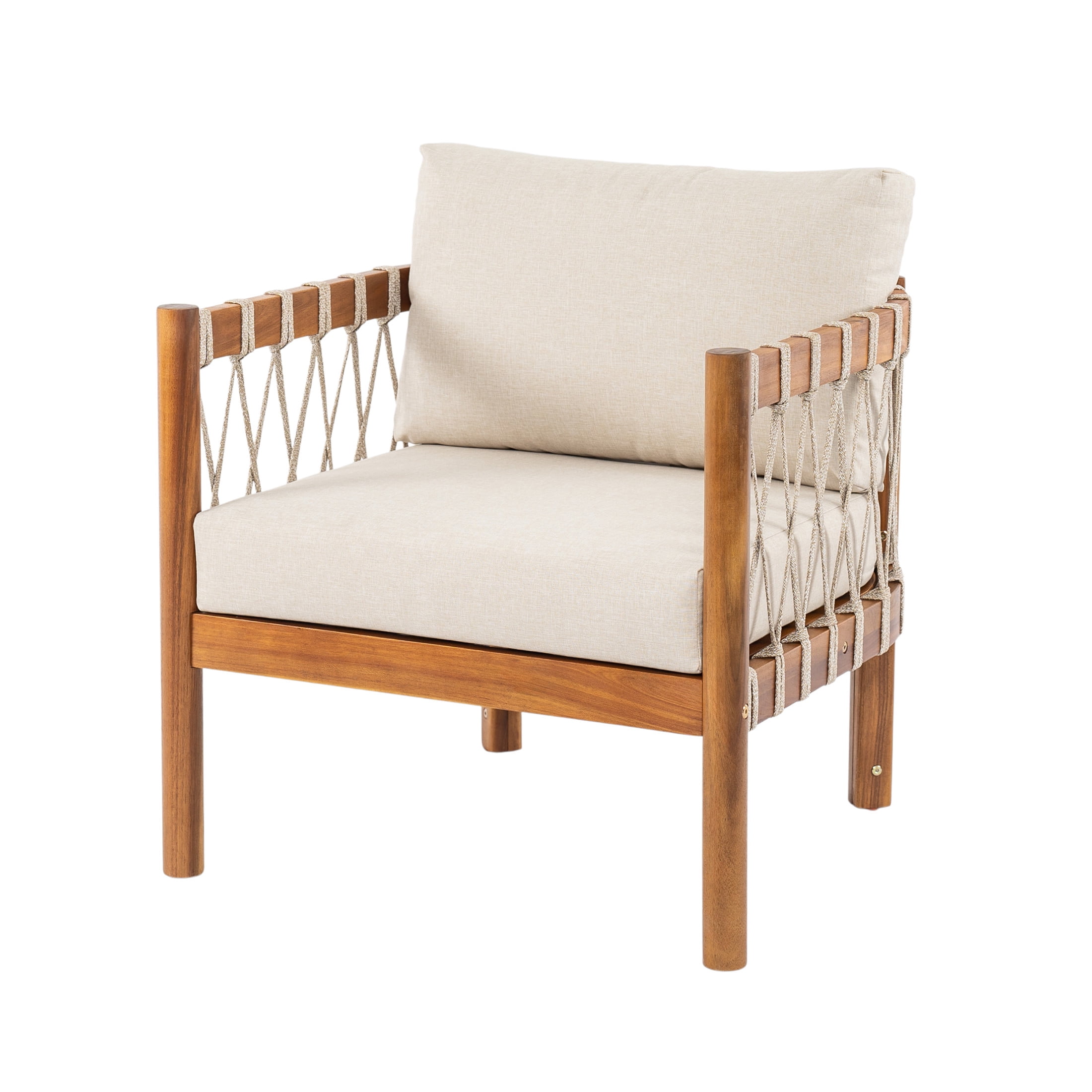 Christopher Knight Home Coastal Haven Outdoor Chair Acacia Wood with Beige Cushions, Single