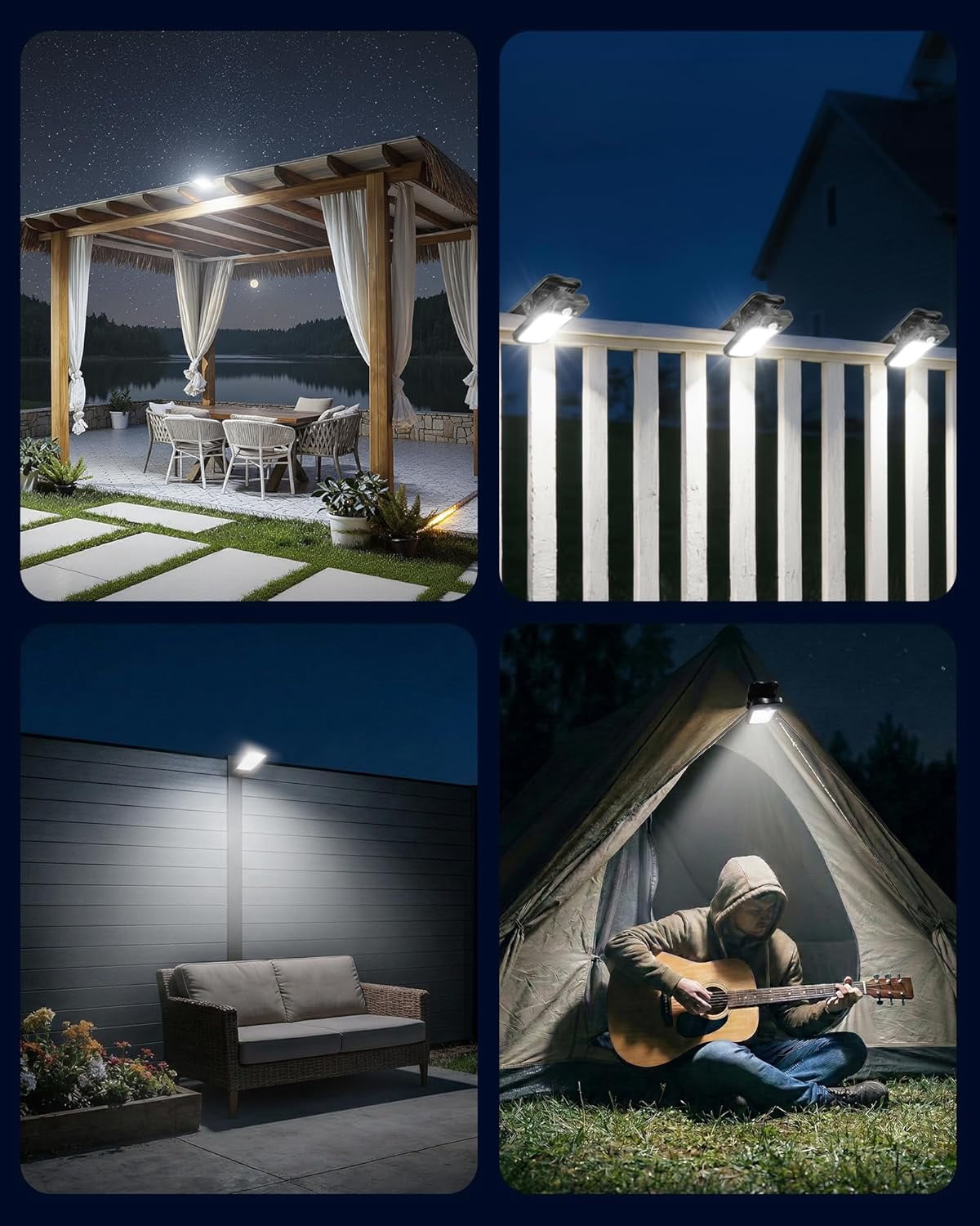 4 Pack Clip On Solar Fence Lights Outdoor Waterproof, Security Motion Sensor Lights with 3 Light Modes for Fence, Wall, Garage, Garden, Yard, Patio Umbrella