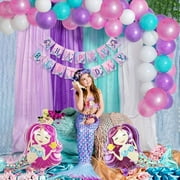 Under The Sea Mermaid Party Decorations for Girls Mermaid Party Supplies Mermaid Banner Mermaid Foil Balloons Latex Garland & Arch Kit Blue & Purple Nautical Decor