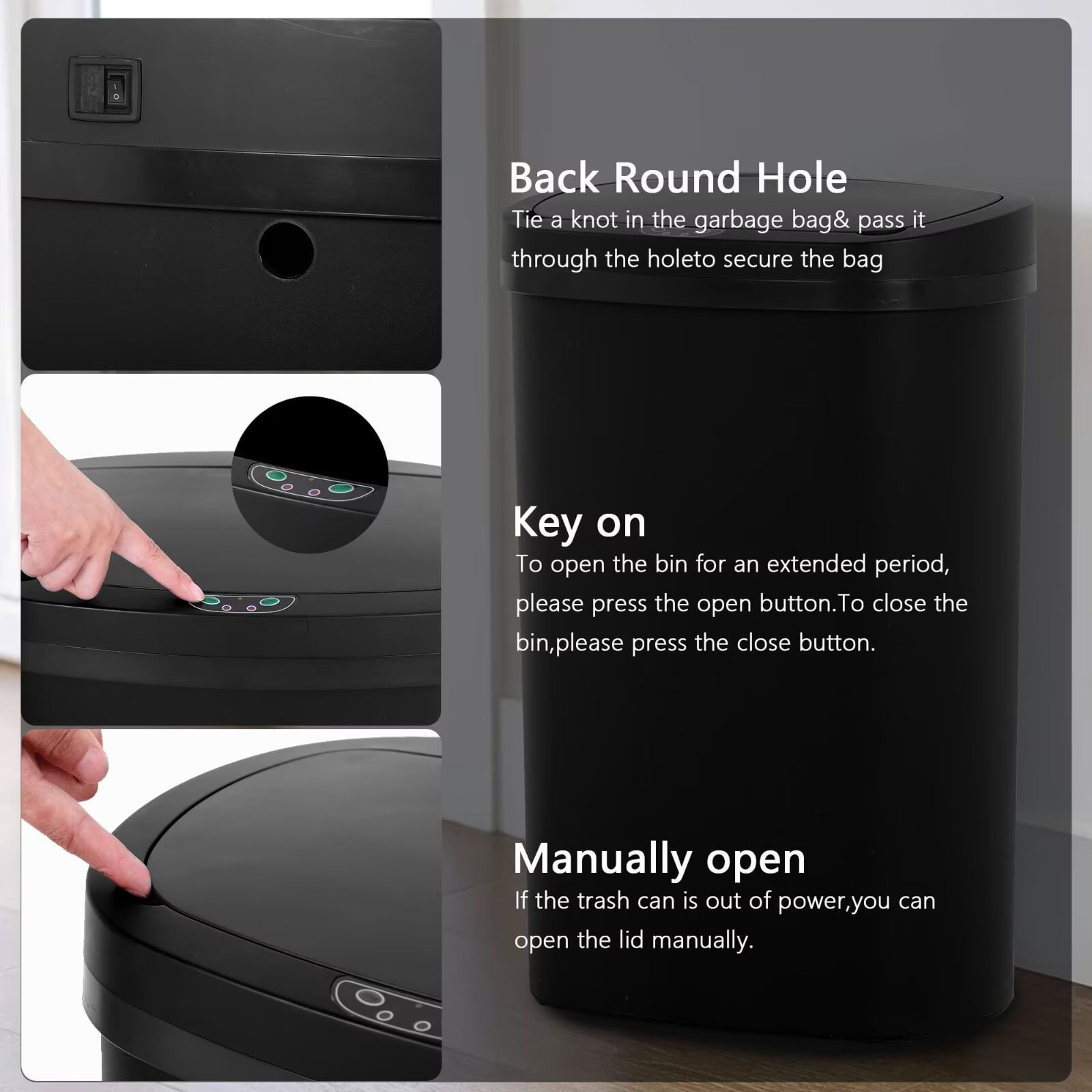 YRLLENSDAN,Kitchen Trash Cans 13 Gallon,Kitchen Garbage Can with Lid,Automatic Trash Cans Touchless,Simple Human Trash Can,Black
