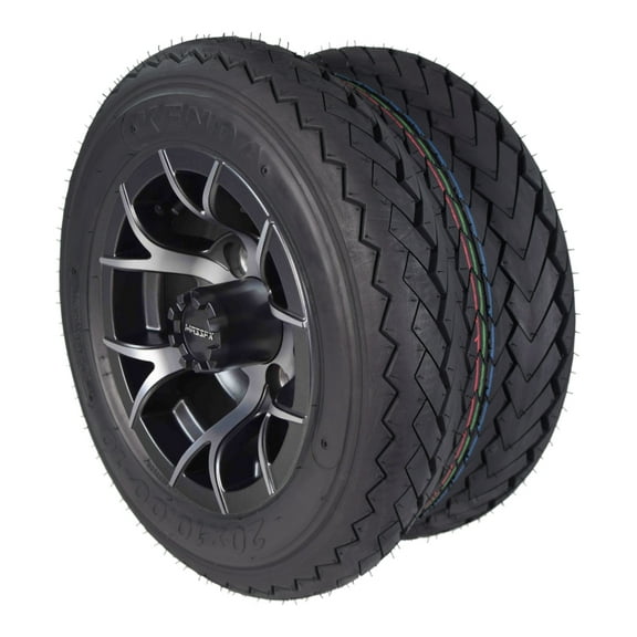 Kenda Hole-N-1 K389 20x10-10 Golf Cart Tire & Gunmetal Wheel with Keychain
