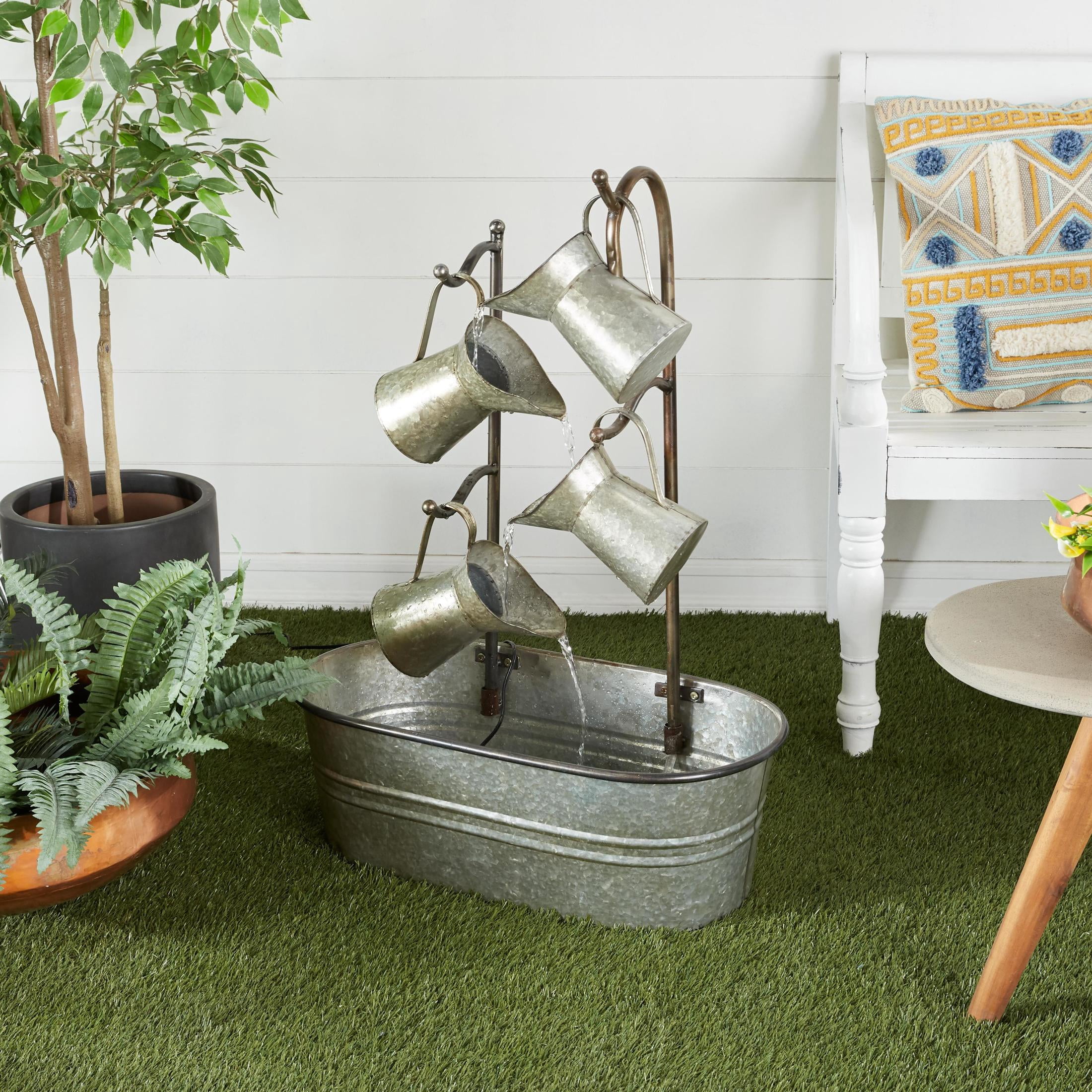 DecMode Gray Fountain Indoor Outdoor Decor with Watering Cans