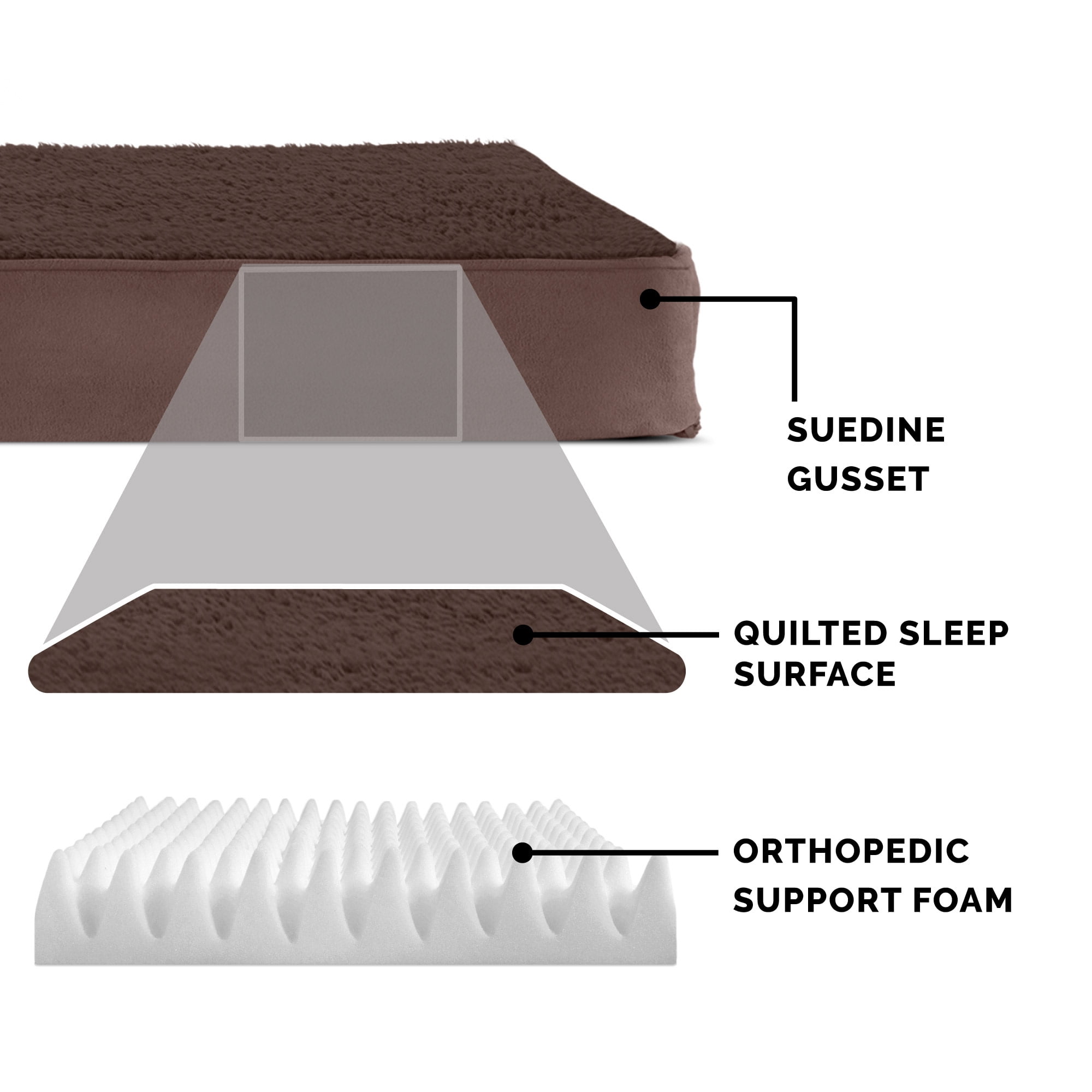 FurHaven Pet Products Terry & Suede Deluxe Memory Foam Pet Bed for Dogs & Cats, Espresso, Large, 1 Count