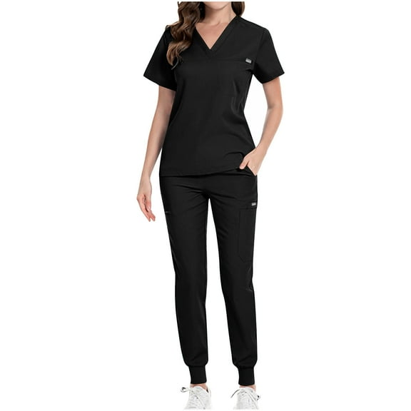 Fheaev Top Set For Women Nurse Uniform Jogger Suit Stretch Top Pants With Multi Pocket For Nurse Esthetician Workwear V-Neck Short Sleeved Protective Work Suit