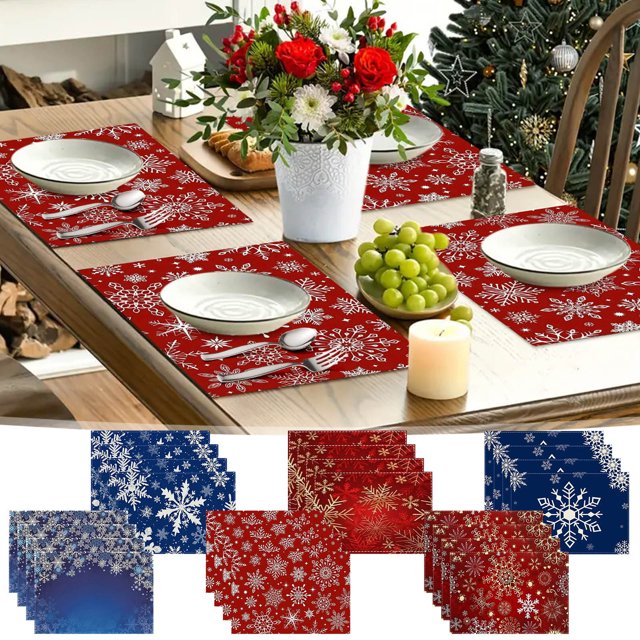 Festive Christmas Placemats Set of 4 - Holiday Dining Table Decor, Washable & Stain-Resistant Mats for Seasonal Home Entertaining, Perfect Gift for Family and Friends