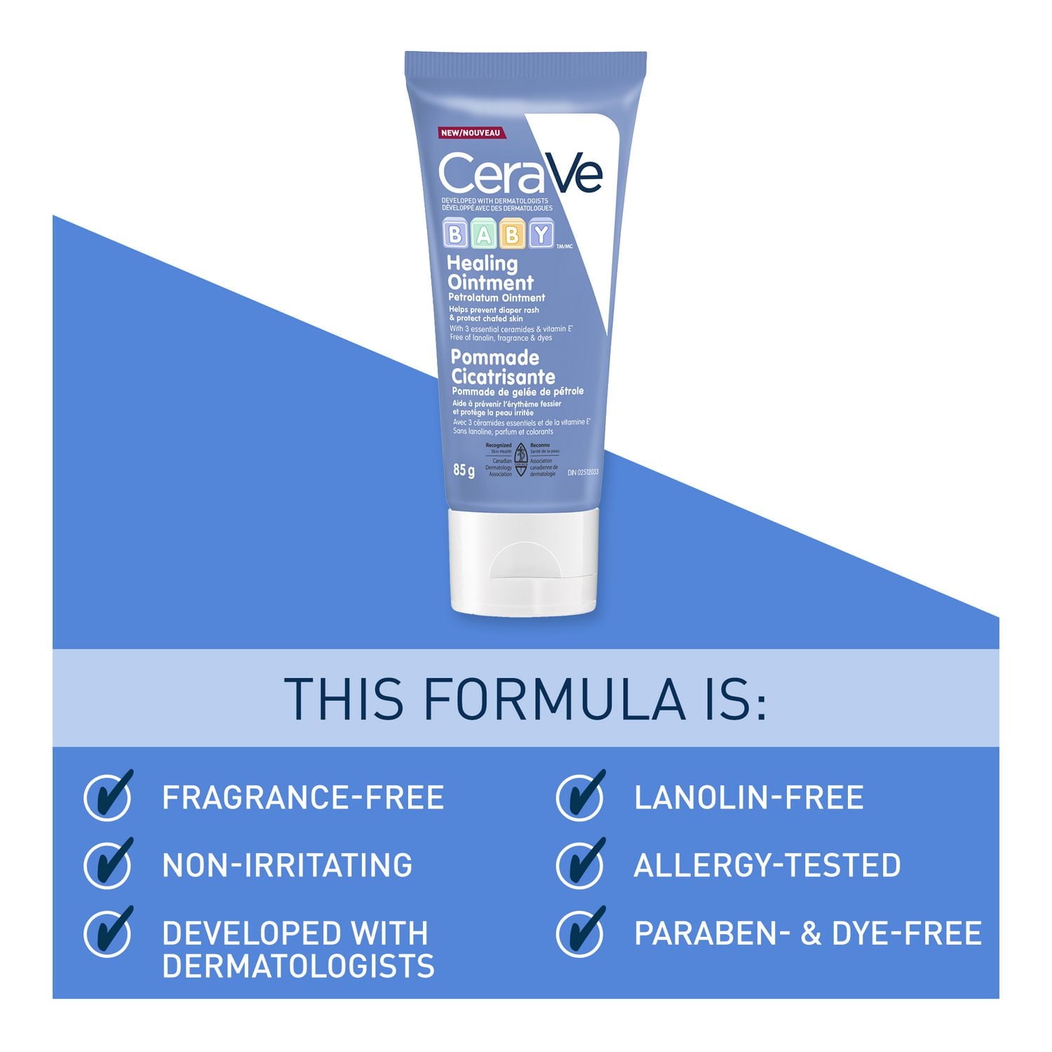 CeraVe Baby Multi-purpose Healing Ointment Cream. Prevent Baby Diaper Rash, Chafed skin/Lips, Dry & Cracked heels & feet. Petroleum jelly with Ceramides & Vitamin E. Slugging Cream, Sensitive Skin, La, CeraVe Baby Healing Ointment