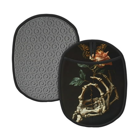 

Qekee Skeleton Hand Rose Butterfly Pattern Silicone Pot Holders Oven Mitts Heat Resistant Hot Pads Non Slip Pot Holder Towel Cloth Interior Lining