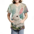 thumbnail image 5 of LISTHA Easter Scrub Tops Womens V Neck Bunny Short Sleeve Workwear Easter Eggs Print Casual Working Uniform with Pockets Green S, 5 of 5