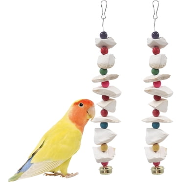 Tutuviw 2Pcs Bird Cuttlebone Chew Toy,Natural Calcium Cuddle Bone Sharp Beaks Cage Toy,Large Parrot Chewing Calcium Cuttlebone with Bells,Calcium Stone Chew Toy Grinding Teeth for Parrot Hamster