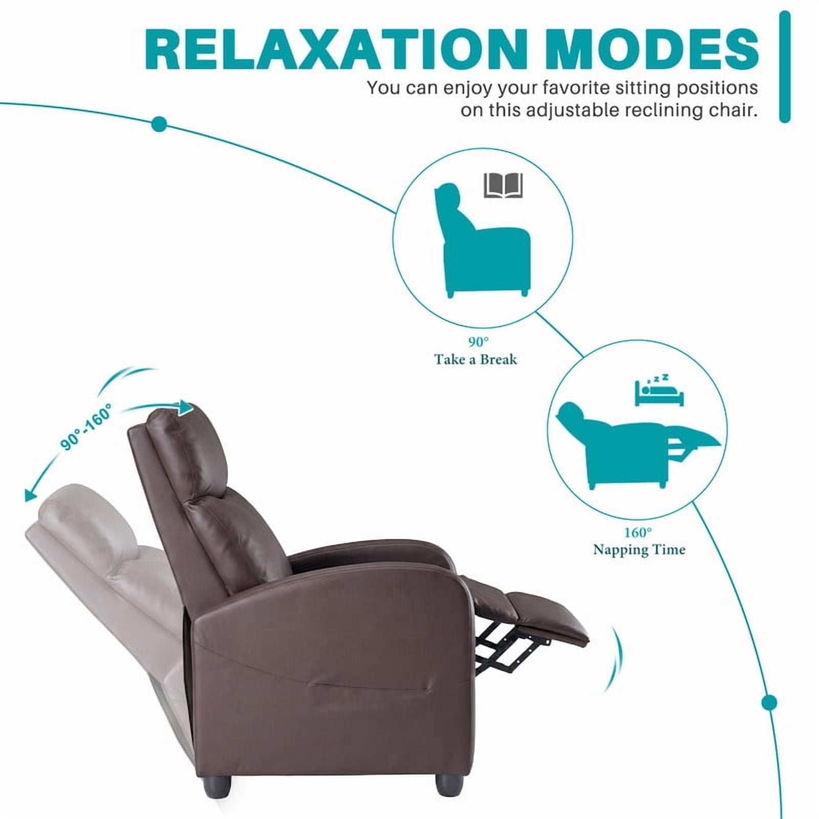 Gianna Massage Recliner Chair for Adults, Adjustable Home Theater Seating with Lumbar Support for Living Room, Modern Fabric Reclining, Brown