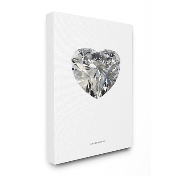 The Stupell Home Decor Collection Diamonds Are Forever Minimal White Heart Cut Shape Stretched Canvas Wall Art, 30 x 40