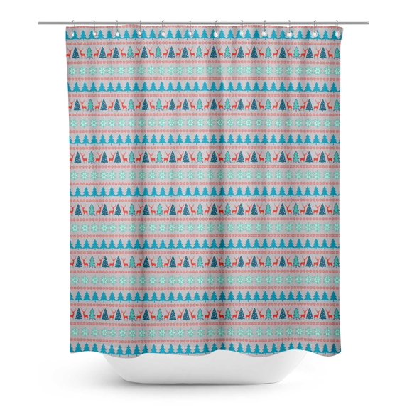 S4Sassy Gray Snowflake & Tree Christmas Waterproof Bathroom Shower Curtain With Roller Rings Hook-60 x 75 Inch