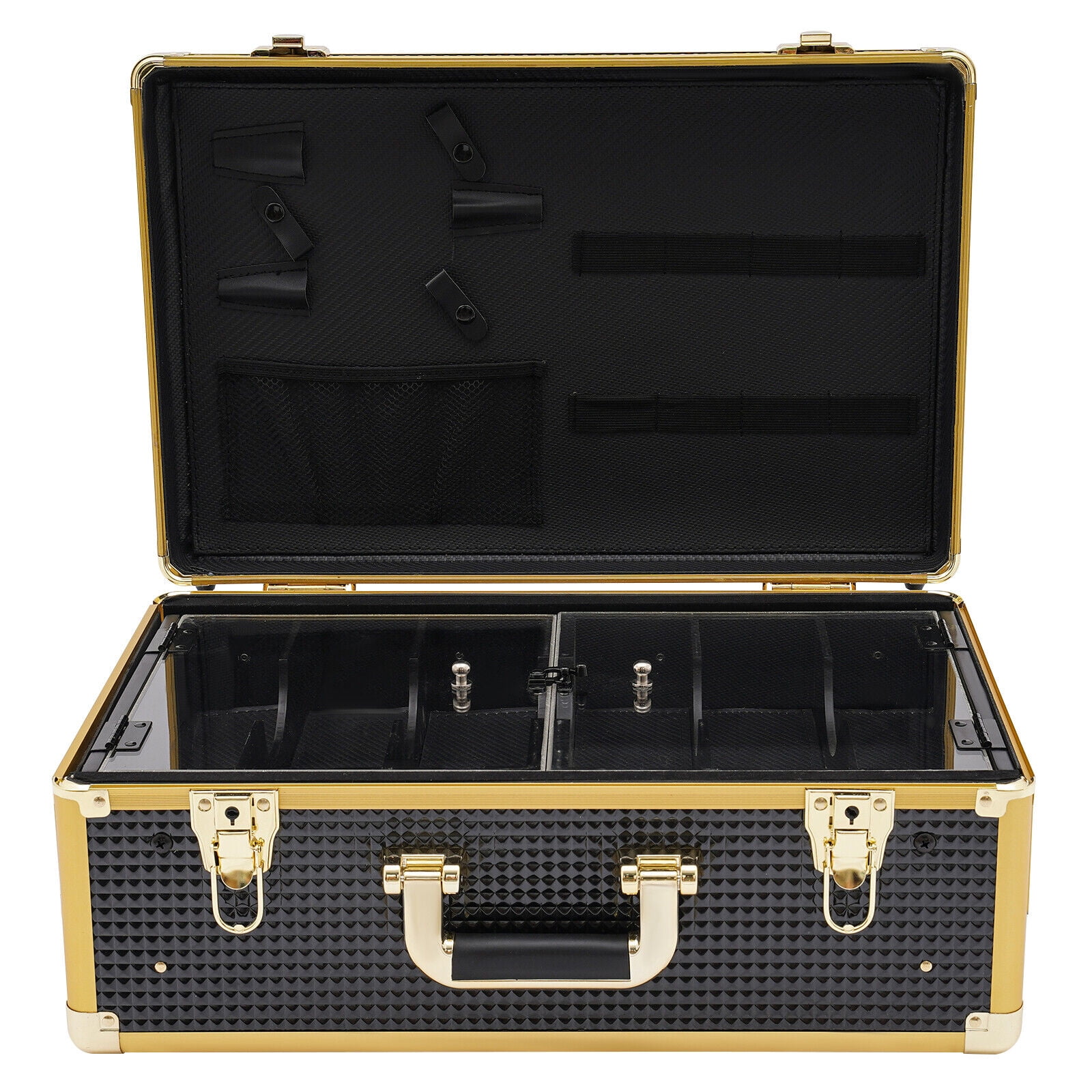 Miumaeov arber Carrying Case Organizer with Locks & Keys Barber Tool Box Barber Stylist Suitcase Gold