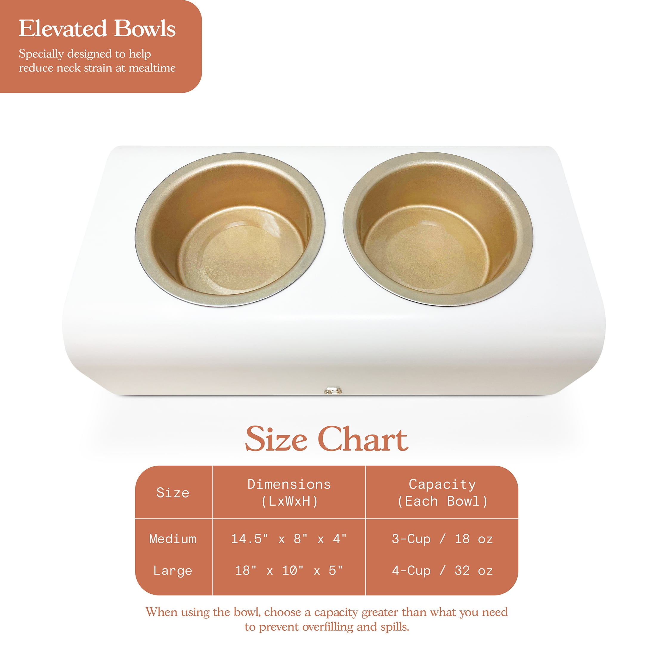Beautiful by Drew Barrymore Double Elevated Pet Bowl with Stainless Steel Bowls, 4 Cup, Ivory