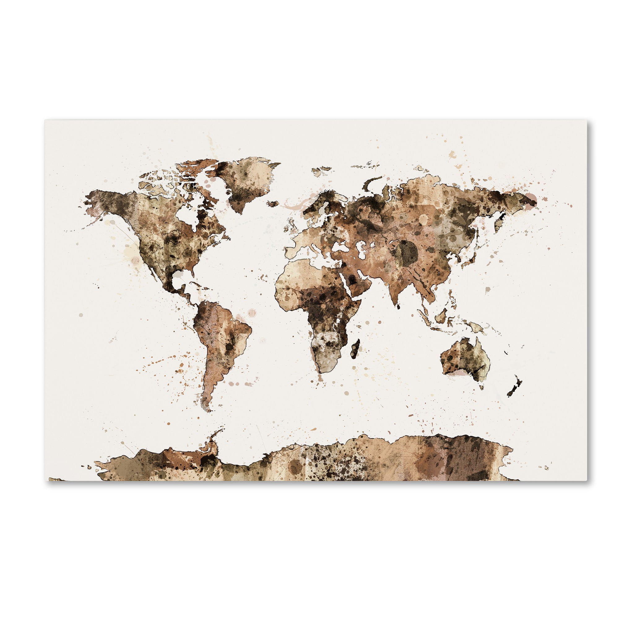 Trademark Fine Art "Map of the World Sepia Watercolor" Canvas Art by Michael Tompsett