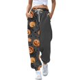 thumbnail image 2 of Gray Fall, Autumn, & Halloween Themed Pajama Pants Stretch Drawstring Lounge Pants, Soft Casual Wide Leg Pjs Sleep Bottoms S, 2 of 6