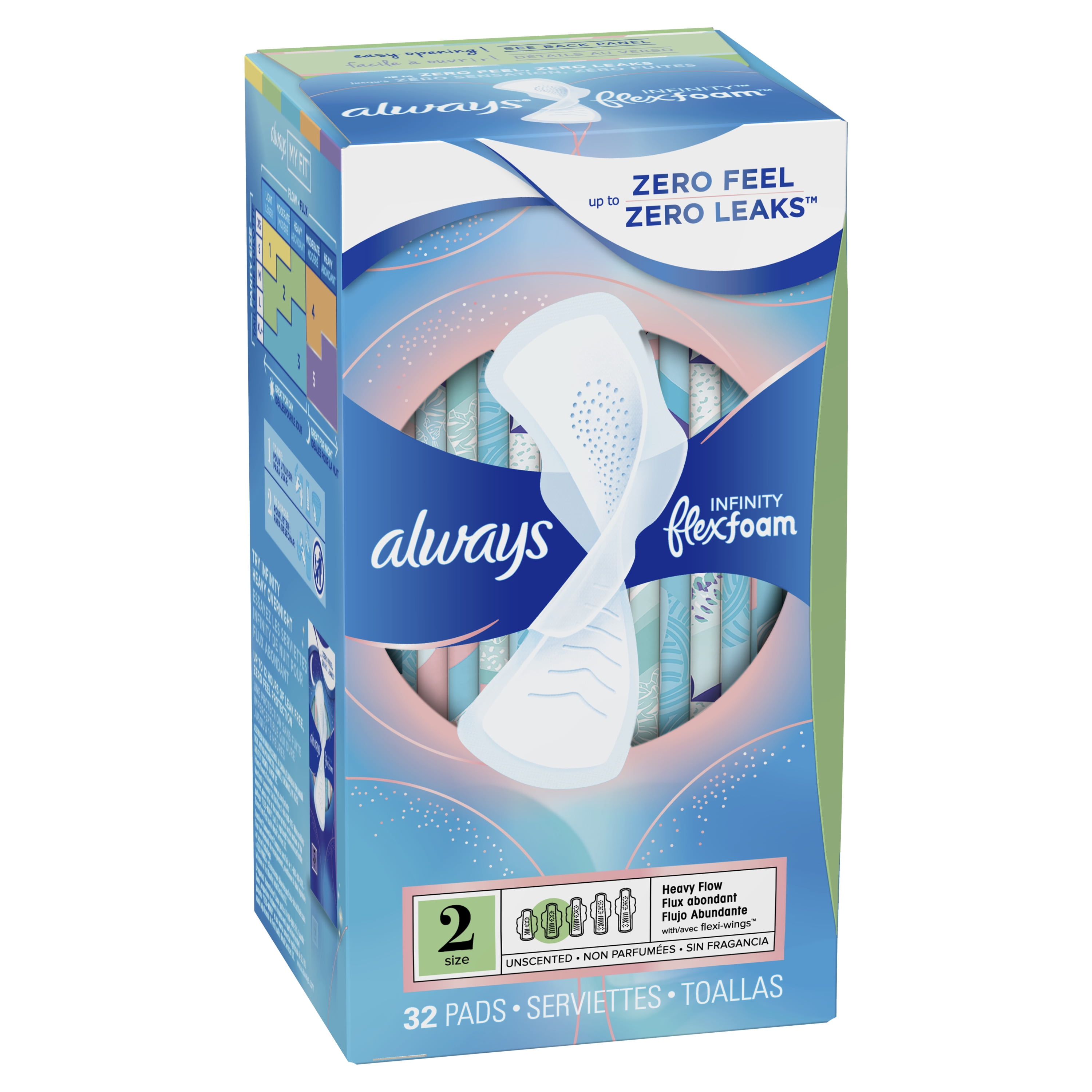 Always Infinity Extra Heavy Pads with Wings, Unscented, Size 3, 2 pack of 28 ct - 56 total counts