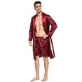 thumbnail image 2 of Tony & Candice Men's Satin Robe with Shorts Set Kimono Bathrobe (XX-Large, Burgundy/Black), 2 of 3