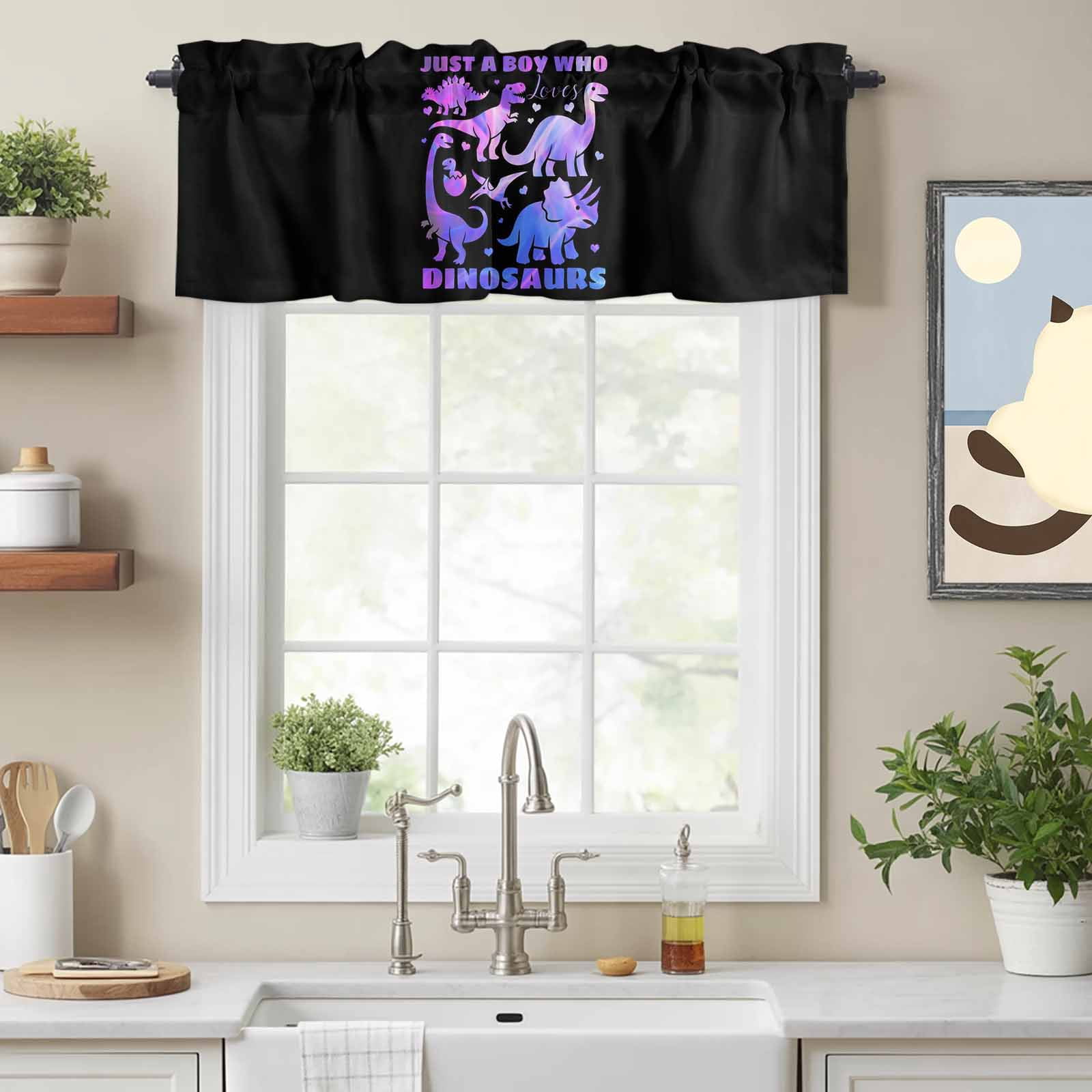 Cartoon Purple Dinosaurs Valance Curtain for Windows Just A Boy Who Loves Dinosaurs Rod Pocket Curtain Valances Short Window Treatments Panels for Kitchen Bathroom Laundry Room Basement 60 x 18 Inch