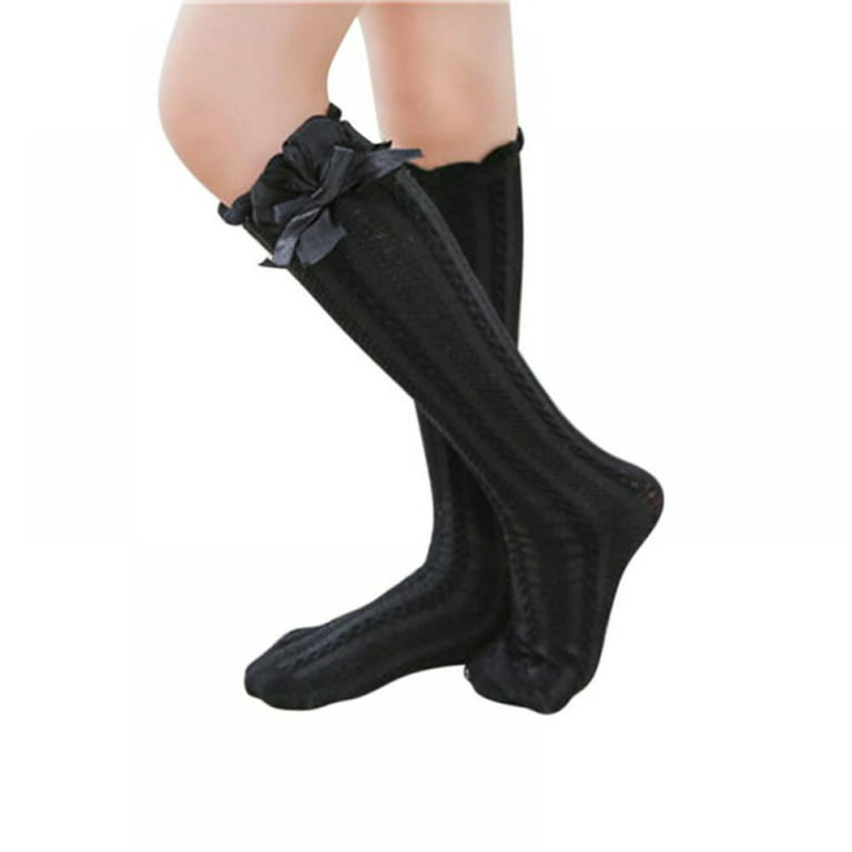 3-12 Pairs Women's Funky Cotton Long Knee High Solid Black Tube