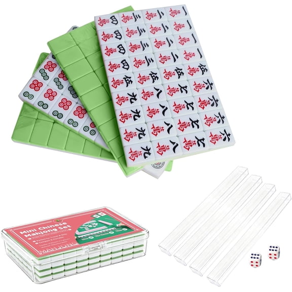 Mini Chinese Mahjong for Travel,144 Pcs Green Mahjong Tile Set Cute,Portable Travel Mahjong Game for Beginners,Enthusiasts,Outdoor Fun|Complete Mahjong Game Set