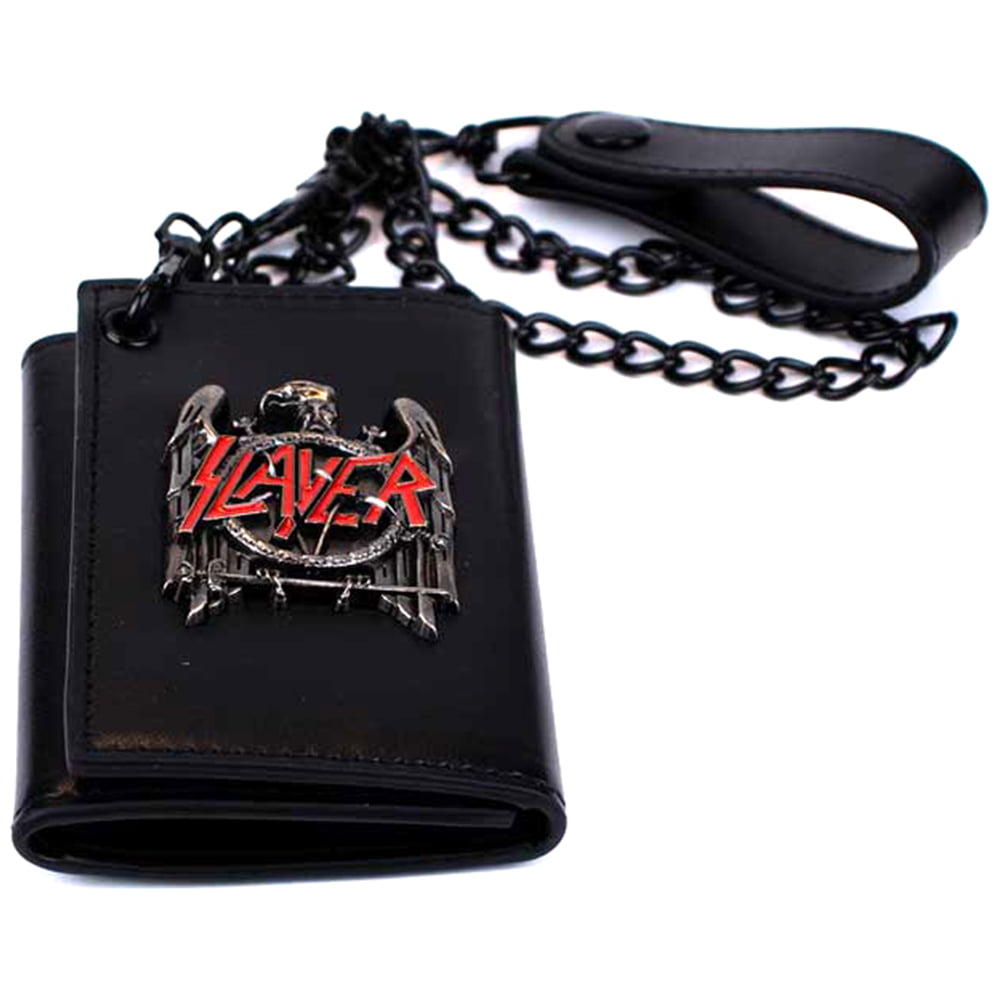 H3 Sportgear Slayer Black Eagle Metal Badge Trifold Chain Wallet 