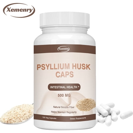 Psyllium Husk Caps Capsules - Natural Soluble Fiber - Promote Gut and Digestive Health - Gluten-Free, Vegan - 120 Capsules