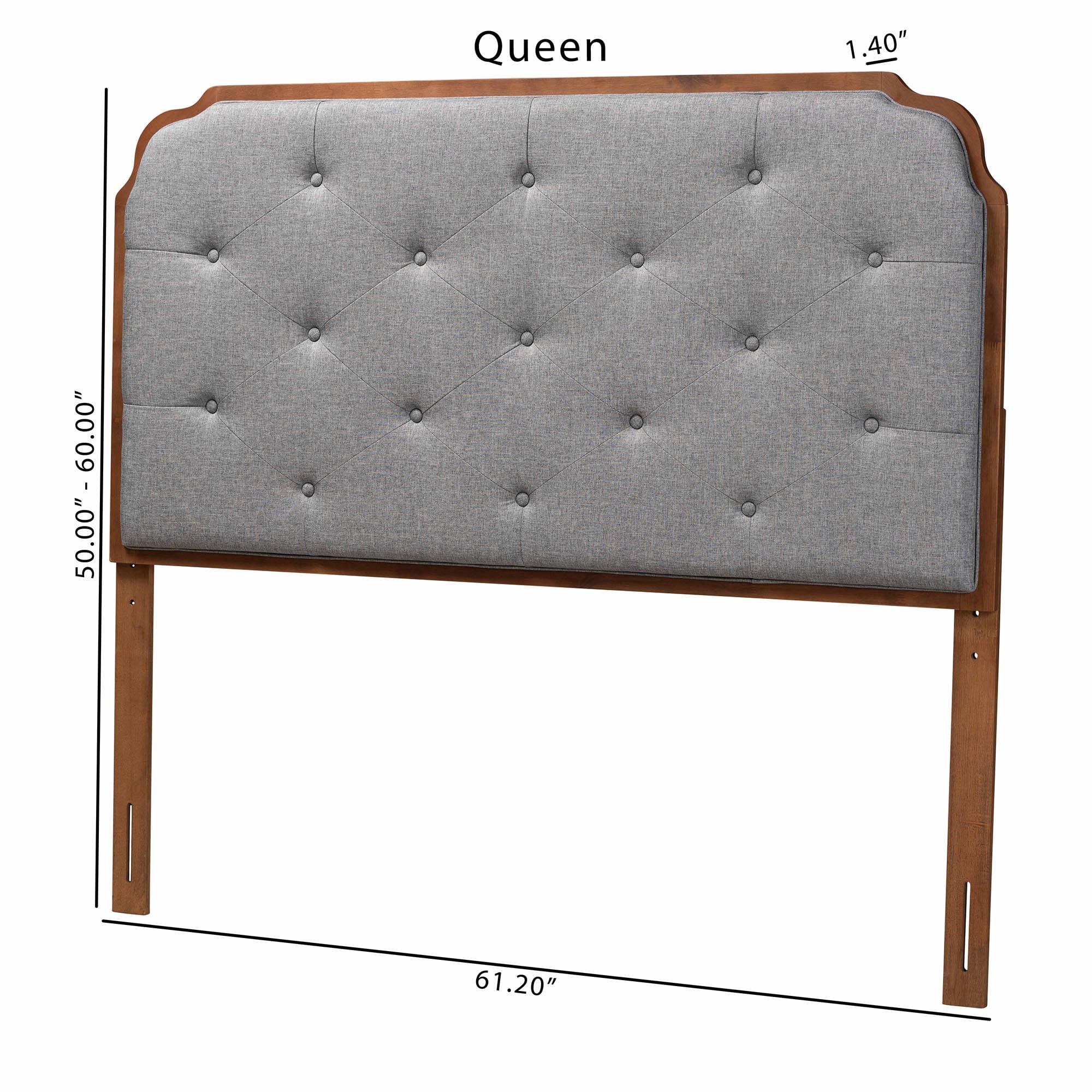Baxton Studio Shanti Classic and Traditional Grey Fabric and Walnut Brown Finished Wood King Size Headboard