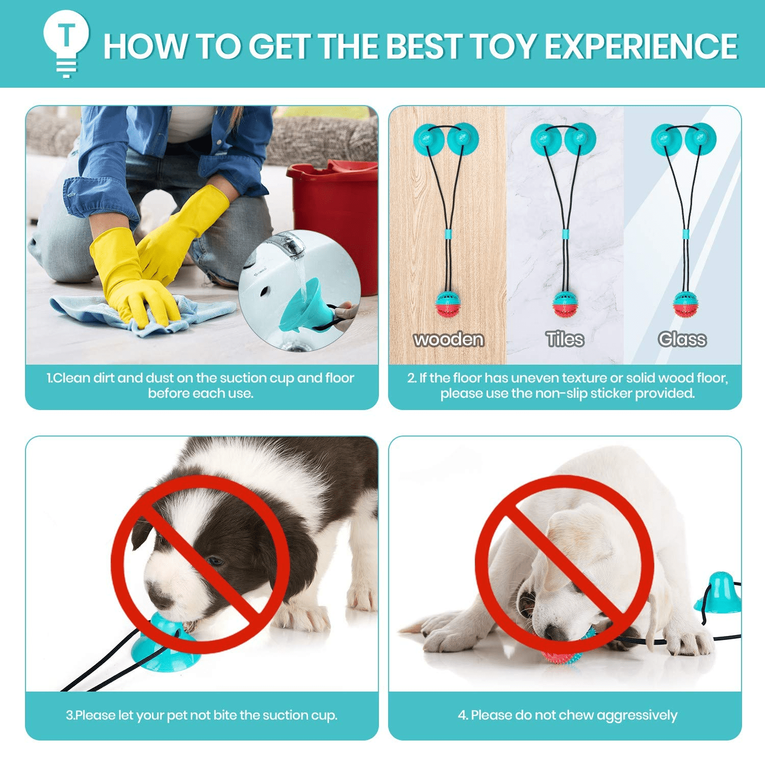 Pet Dog Cat Chew Bite Tug Rope Ball Toy Suction Cup Tooth Cleaning Squeaky  Toys